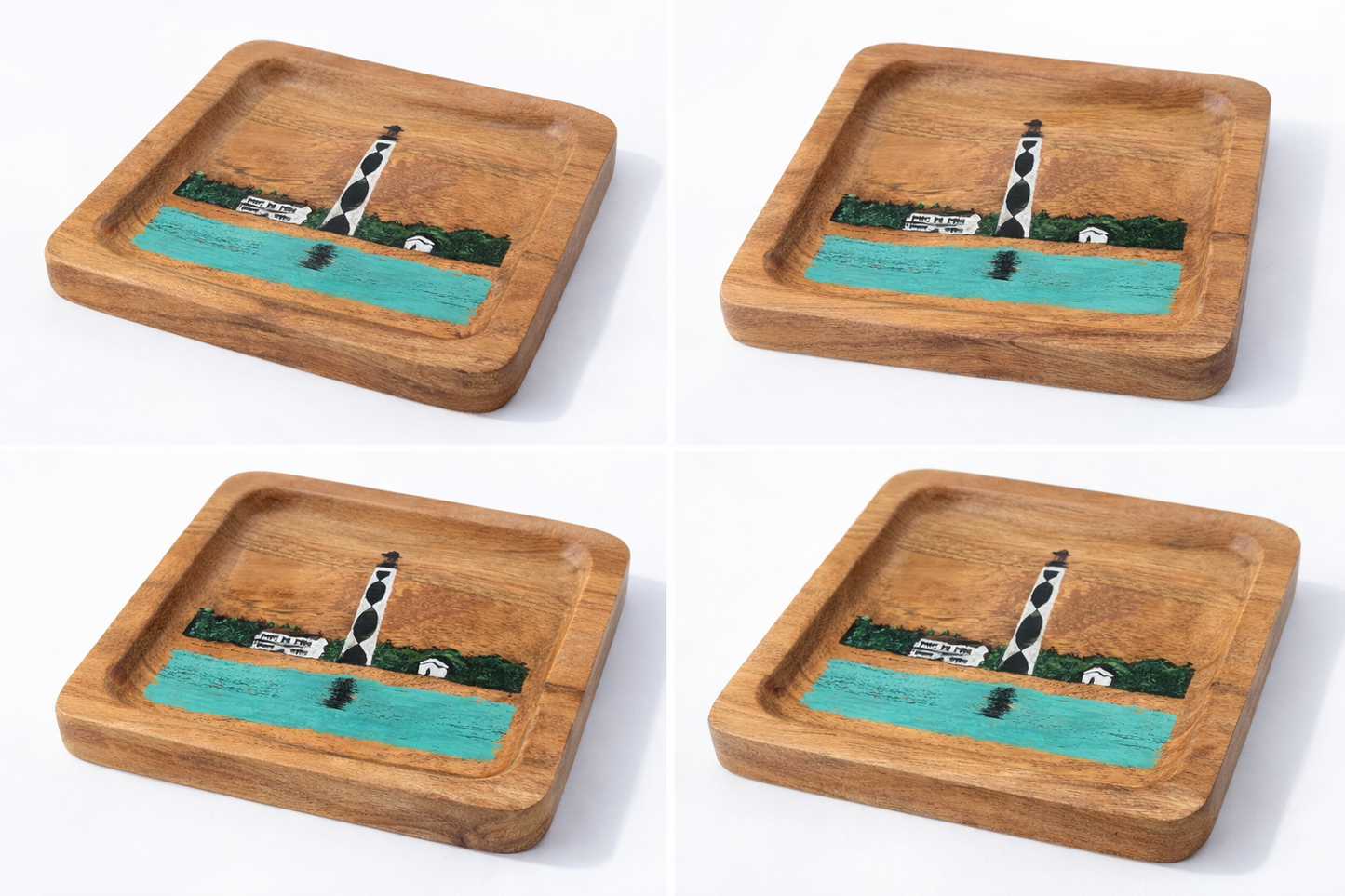 Hand-Painted Cape Lookout Lighthouse Wooden Tray