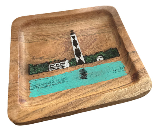 Hand-Painted Cape Lookout Lighthouse Wooden Tray