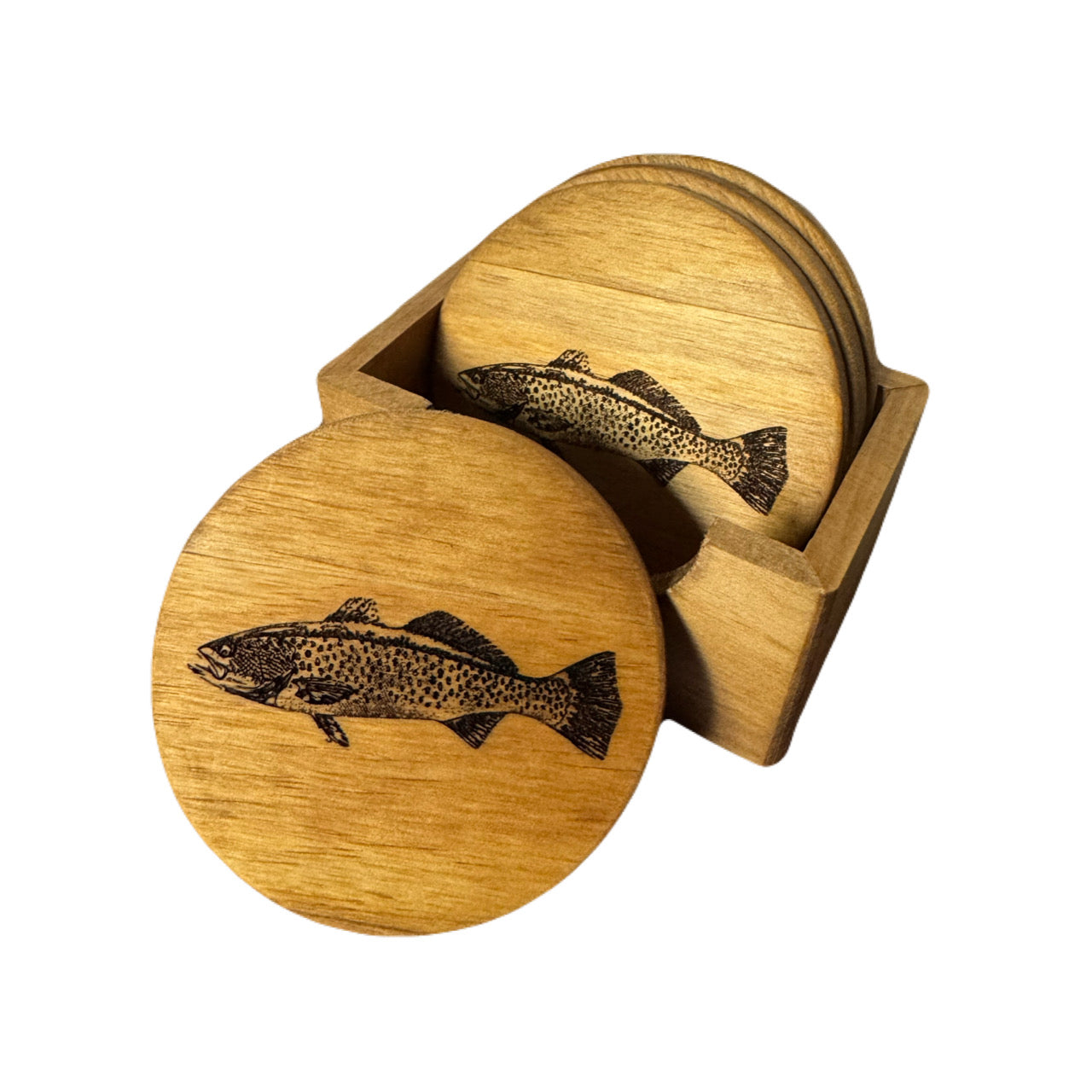 Golden Oak Speckled Trout Coaster Set