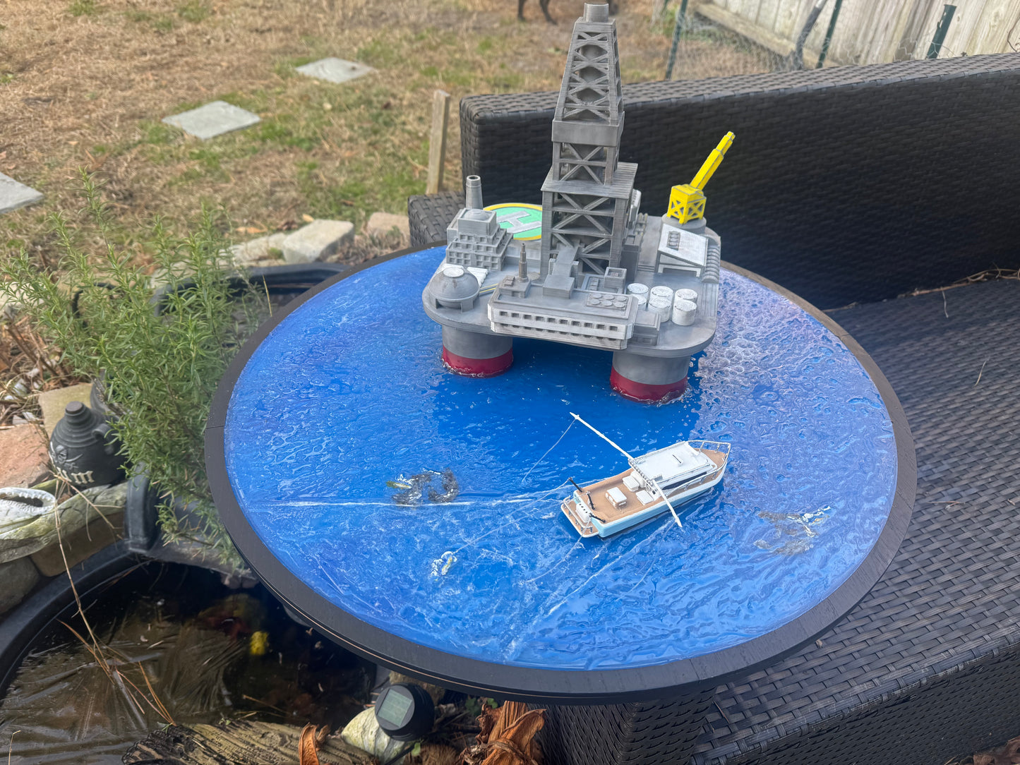 Large Custom Boat Diorama - Fully Personalized 3D Printed Boat Model with Scenic Water Base