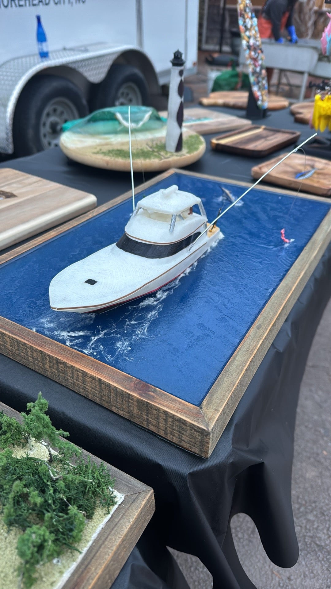 Large Custom Boat Diorama - Fully Personalized 3D Printed Boat Model with Scenic Water Base